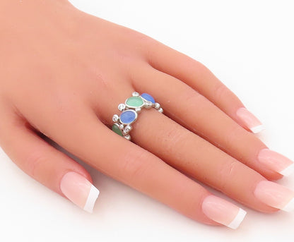 925 Sterling Silver Vintage Ring Bubble Cutout CZ & Gemstones  Sz 7  RG30366