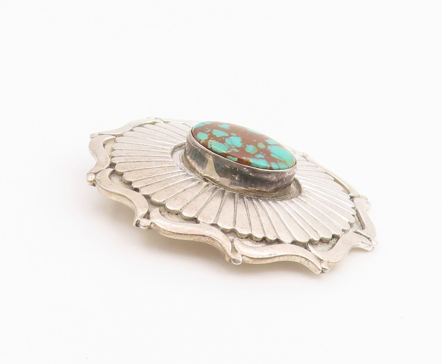 925 Sterling Silver Vintage Pendant CAROL FELLEY Turquoise Sunburst  PT26030