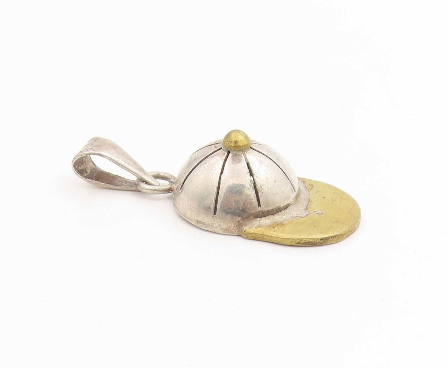 925 Sterling Silver Vintage Pendant Etched Two Tone Baseball Cap Charm  PT25240
