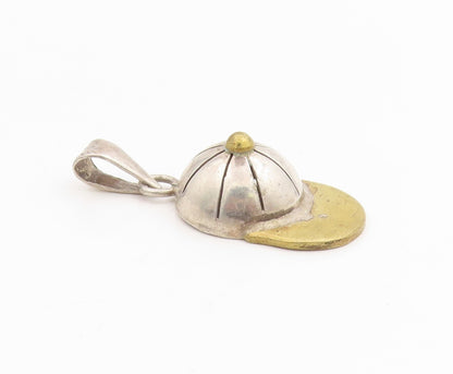 925 Sterling Silver Vintage Pendant Etched Two Tone Baseball Cap Charm  PT25240