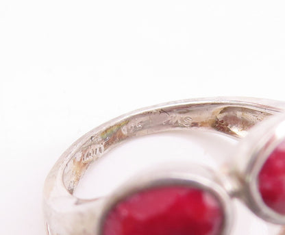 925 Sterling Silver Vintage Ring Oval Cut Red Gemstone Cluster  Sz 8   RG29529