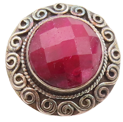 925 Sterling Silver Vintage Ring Pink Gemstone Swirly Carved  Sz 7  RG29704