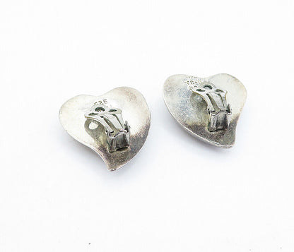 MEXICO 925 Silver - Vintage Dark Tone Love Heart Non Pierce Earrings - EG2866