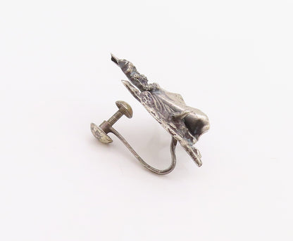 925 Sterling Silver Vintage Earrings Solid 3D Carved Matador  EG13215