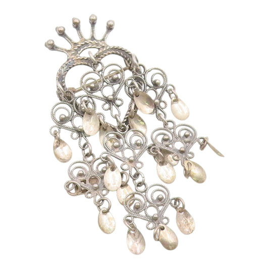 925 Sterling Silver Vintage Brooch Pin NORWAY Crowned Heart Filigree  BP12612