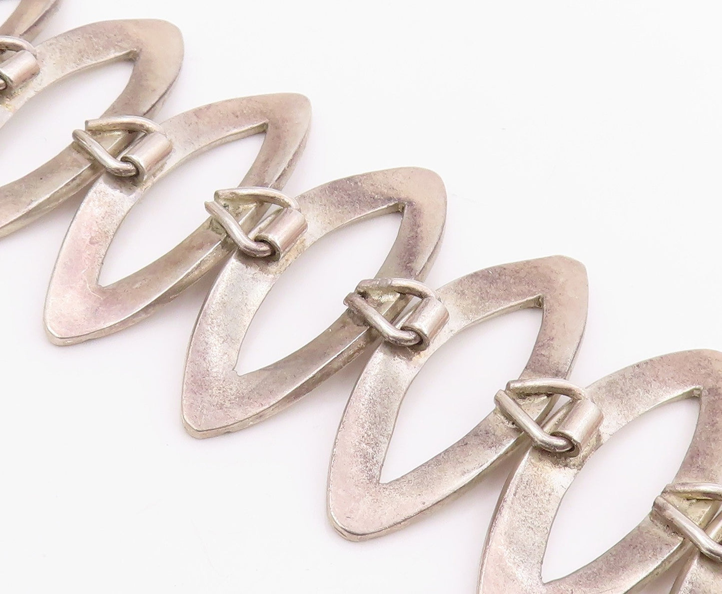 925 Sterling Silver Vintage Bracelet Modernist Marquise Panel Link  BT11949