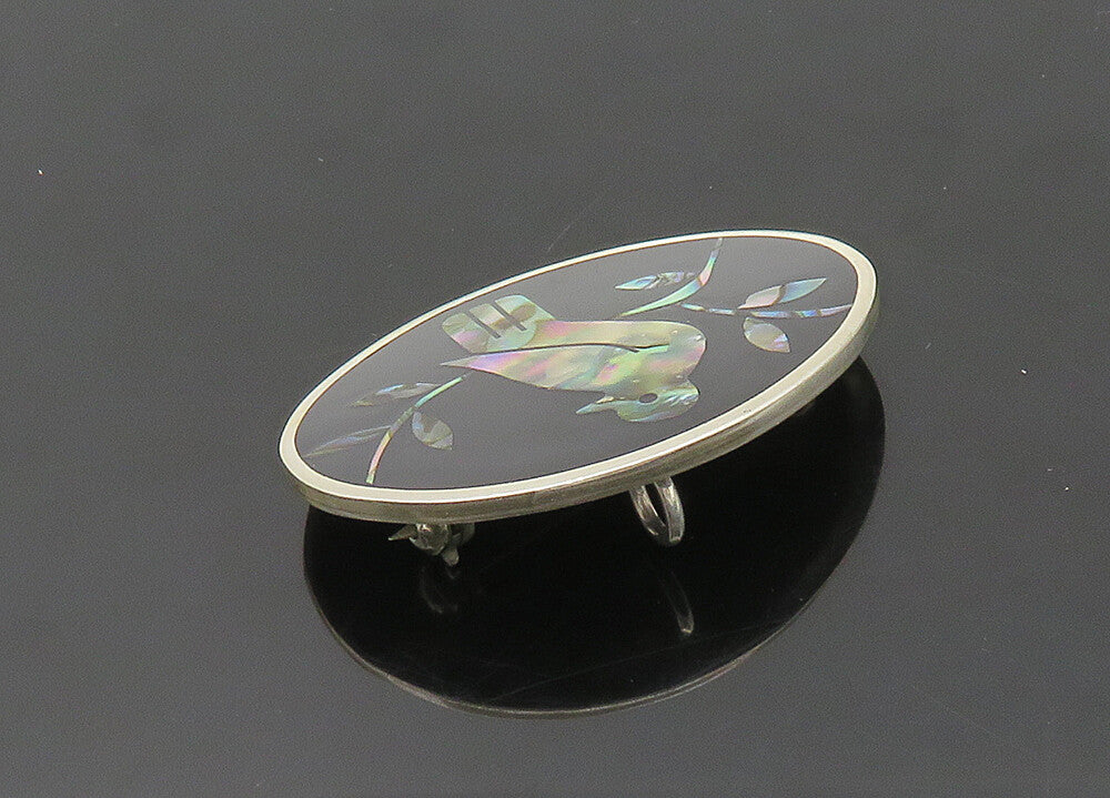 CII MEXICO 925 Sterling Silver Vintage Abalone Black Onyx Bird Brooch Pin BP8265