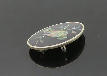CII MEXICO 925 Sterling Silver Vintage Abalone Black Onyx Bird Brooch Pin BP8265