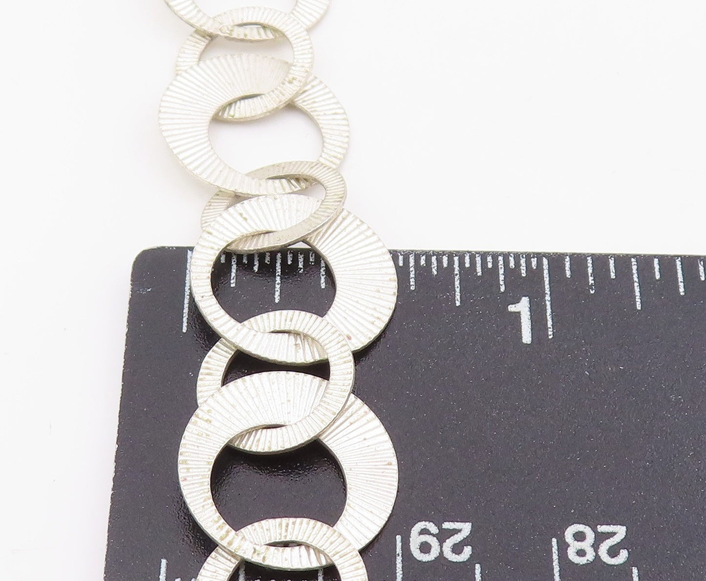925 Sterling Silver Vintage Necklace Chunky Etched Geometric Circle Link  NE4744