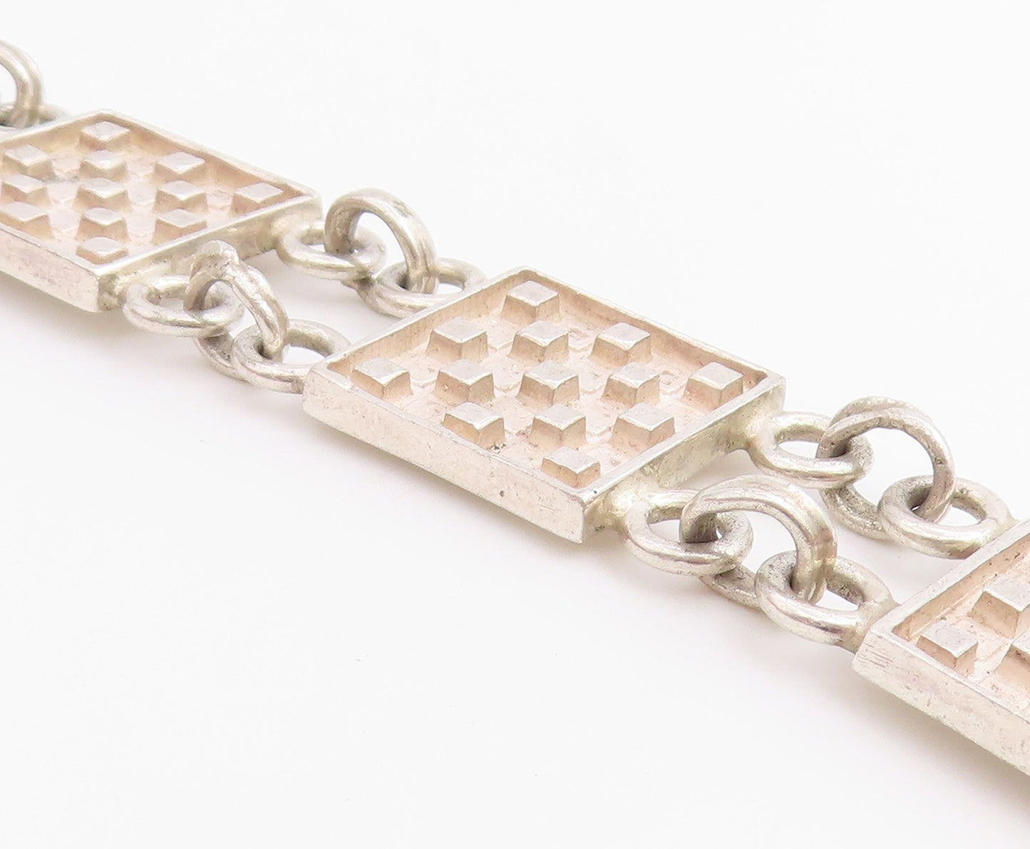 925 Sterling Silver Vintage Bracelet Modernist Geometric Square Link  BT12210