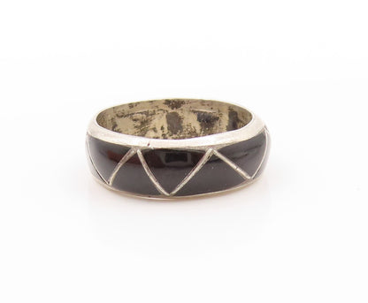 925 Sterling Silver Vintage Ring NAVAJO ZUNI Triangle Onyx Band  Sz 6  RG32568