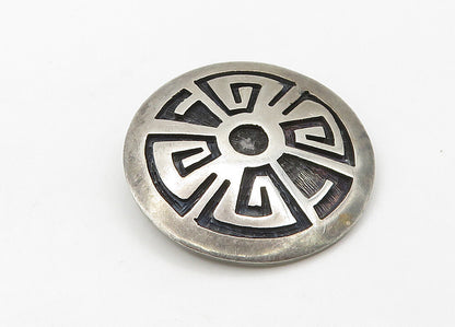 NAVAJO 925 Sterling Silver  Vintage Oxidized Pattern Round Brooch Pin  BP8430