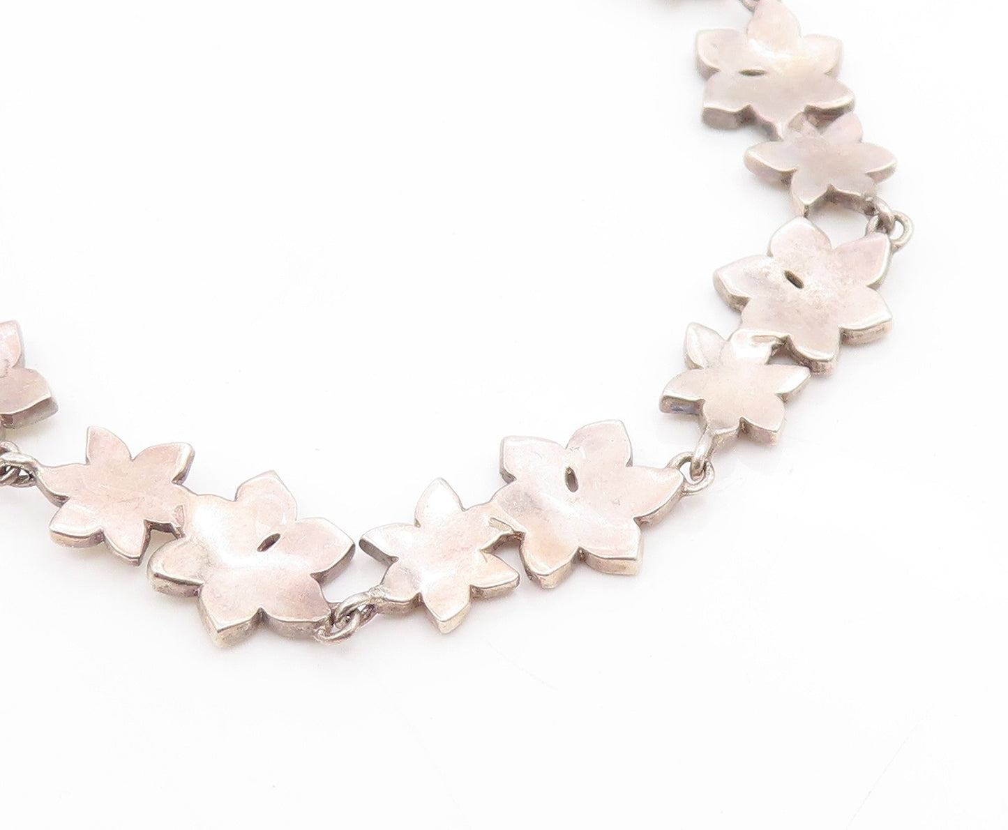 925 Sterling Silver Vintage Necklace MMA Enameled Elegant Floral Chain  NE4842