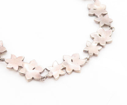 925 Sterling Silver Vintage Necklace MMA Enameled Elegant Floral Chain  NE4842