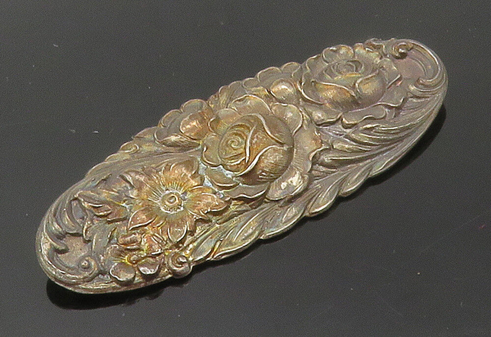 S. KIRK & SON 925 Sterling Silver  Vintage Oxidized Flowers Brooch Pin  BP6084