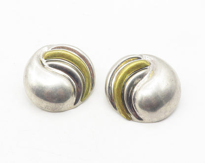 MEXICO 925 Sterling Silver  Vintage 2 Tone Hollow Swirl Drop Earrings  EG6166