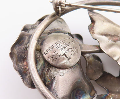 925 Sterling Silver Vintage Brooch Pin GEORG JENSEN Classic Floral Frame BP12624