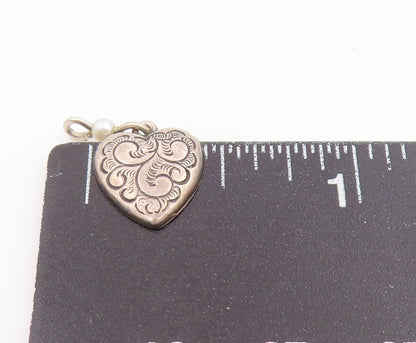 925 Sterling Silver  Vintage Petite Pearl Swirl Love Heart Pendant  PT16470