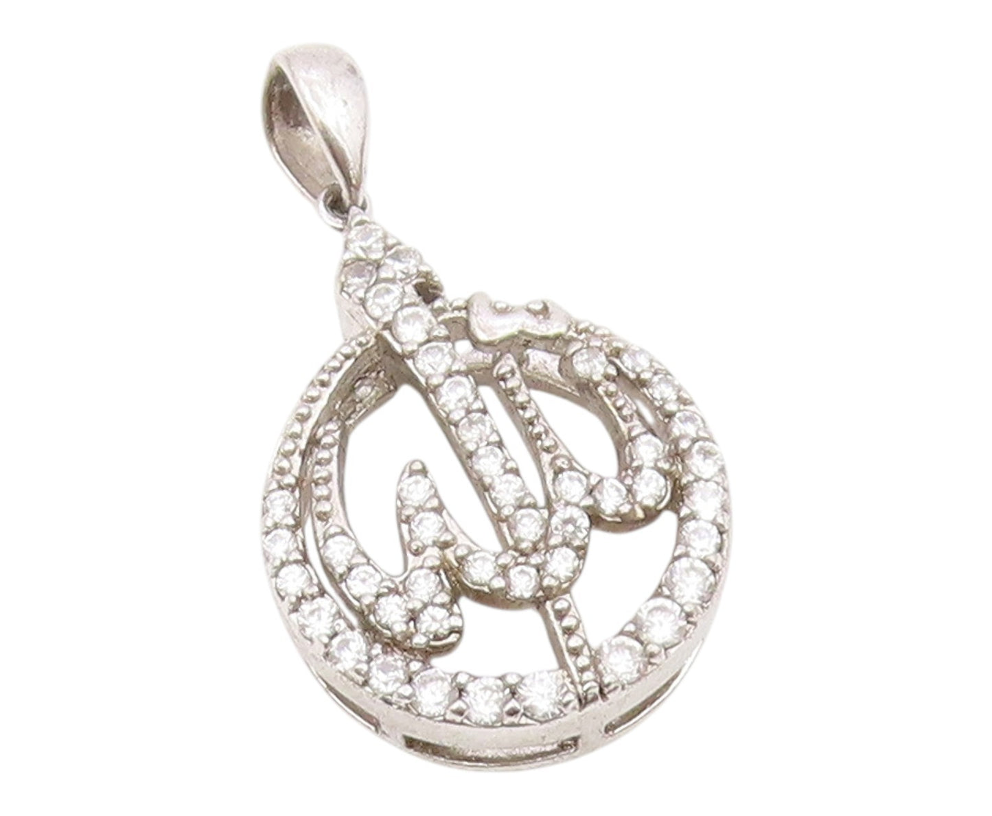925 Sterling Silver  Vintage Sparkling Cubic Zirconia Round Pendant  PT18840