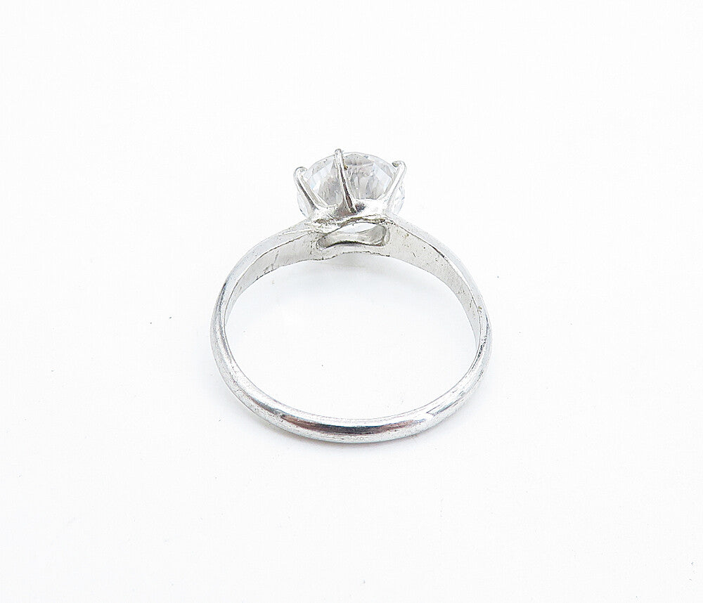 UNCAS 925 Sterling Silver  Prong Set Topaz Shiny Solitaire Ring Sz 8  RG7379