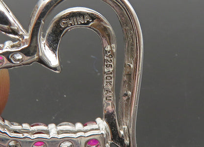 925 Silver & 10K GOLD  Vintage Pink & White Topaz Love Heart Pendant  PT18420