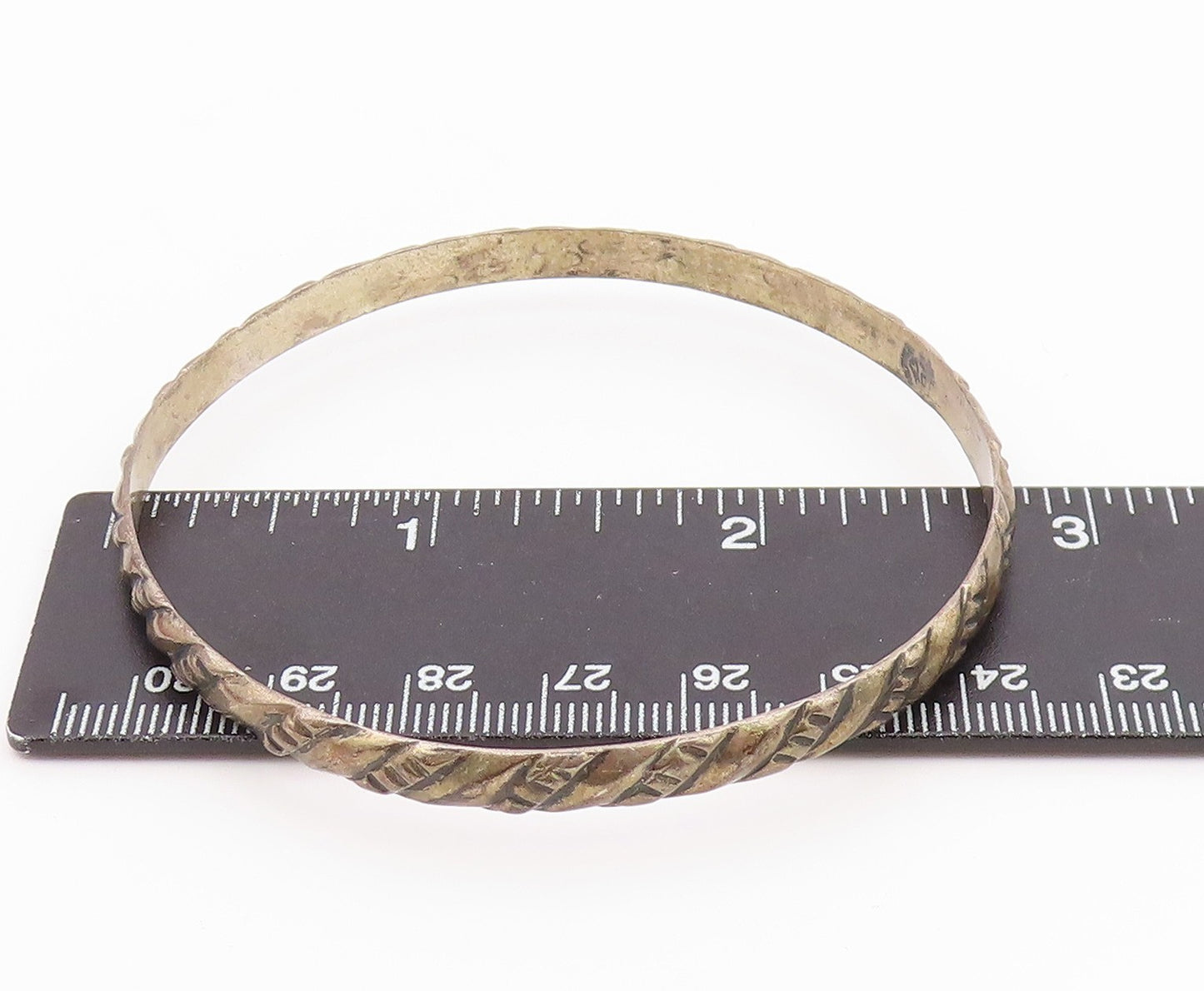 MEXICO 925 Silver  Vintage Dark Tone Slanted Design Bangle Bracelet  BT8221