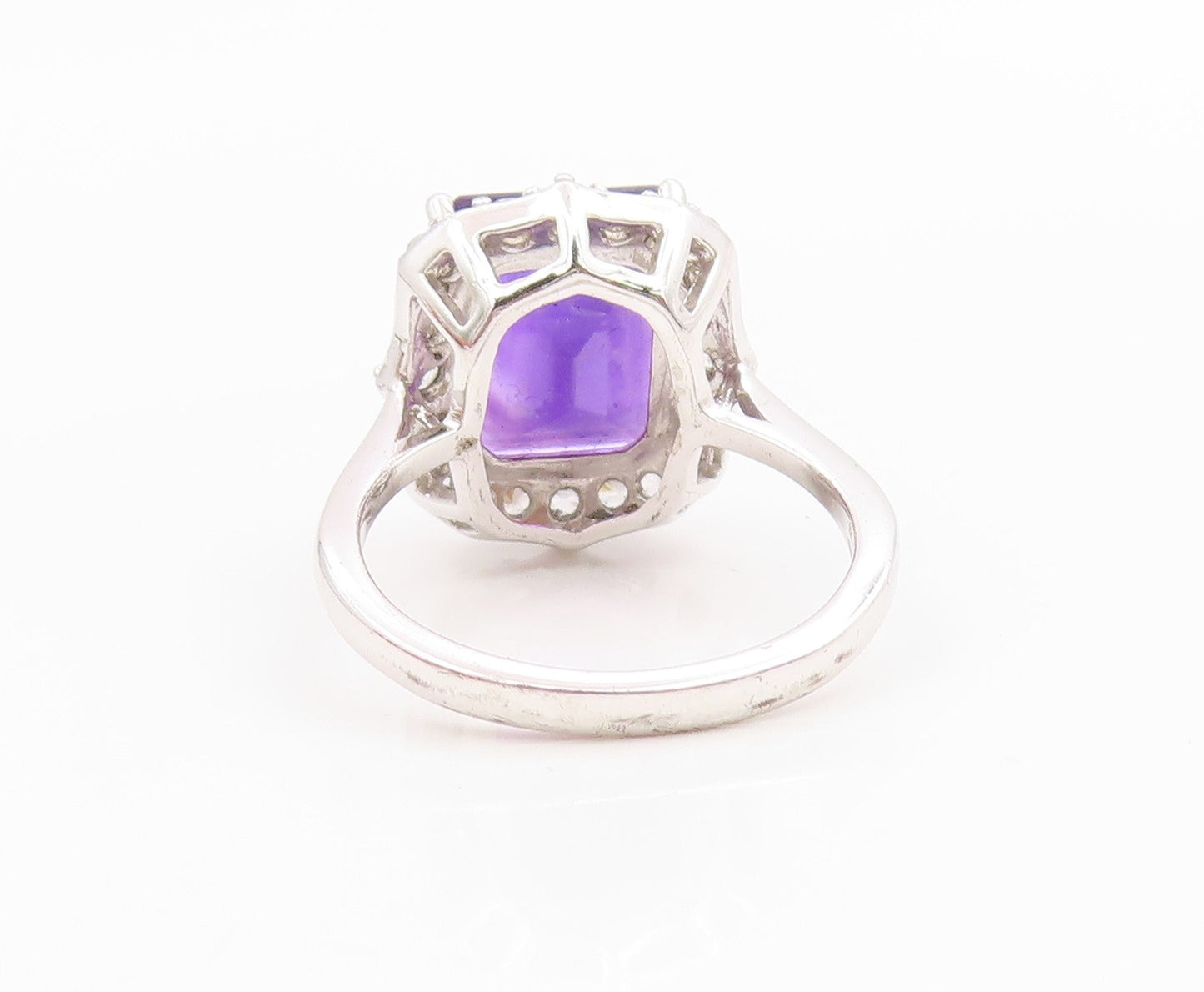 925 Sterling Silver Vintage Ring Elegant Amethyst & Halo CZ Band  Sz 8  RG35676