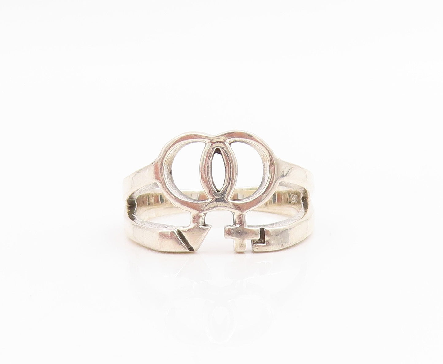 925 Sterling Silver Vintage Ring Classic Double Venus Symbol Band  Sz 9  RG33785