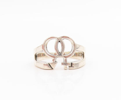 925 Sterling Silver Vintage Ring Classic Double Venus Symbol Band  Sz 9  RG33785