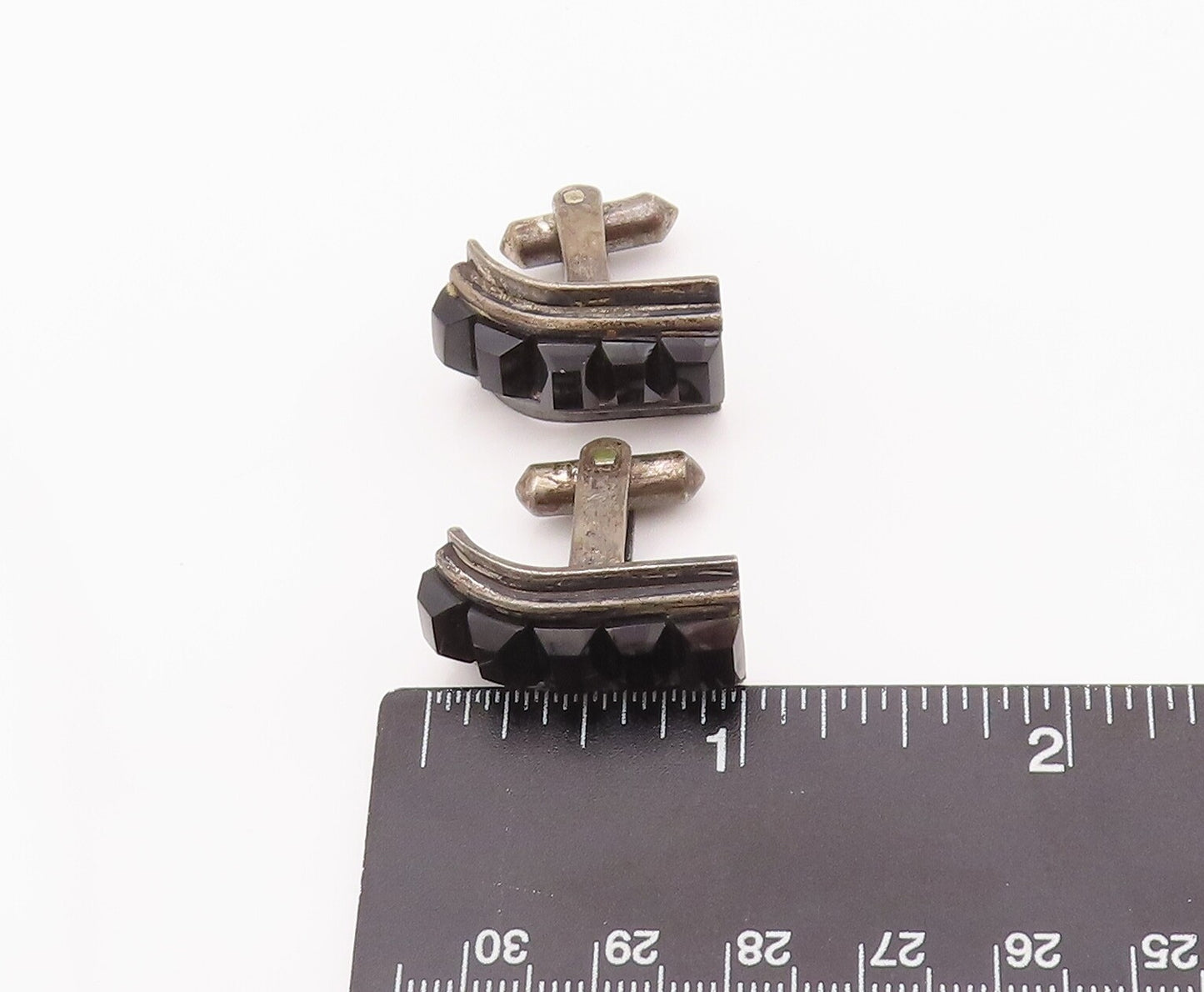 925 Sterling Silver Vintage Cuff Links MAXICO Rectangle Cut Onyx Band  TR3723