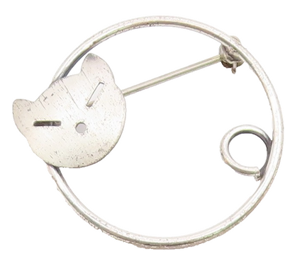 BEAU 925 Silver  Vintage Round Kitty Cat Head & Tail Brooch Pin  BP10074