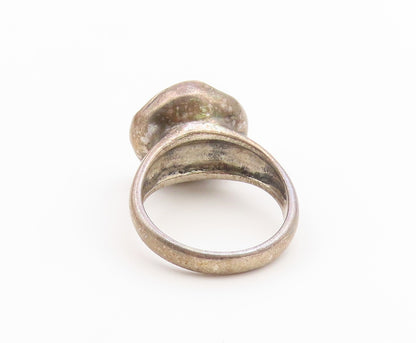 925 Sterling Silver Vintage Ring Modernist Pearl Statement Band  Sz 8  RG36863