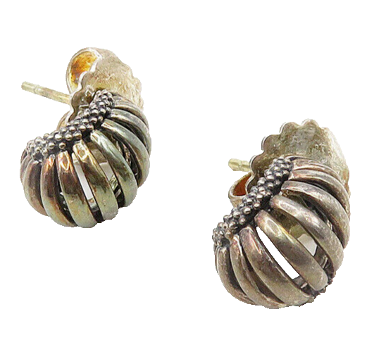 LAGOS CAVIAR 925 Silver & 18K GOLD  Vintage Fluted Curve Drop Earrings  EG9547