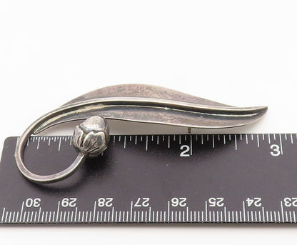 925 Sterling Silver Vintage Brooch TAXCO Curled Leaf & Budded Stem Pin  BP11957