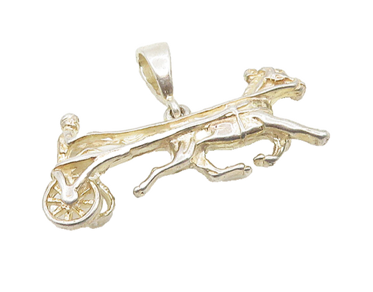 925 Sterling Silver  Vintage Shiny Galloping Horse & Carriage Pendant  PT14727