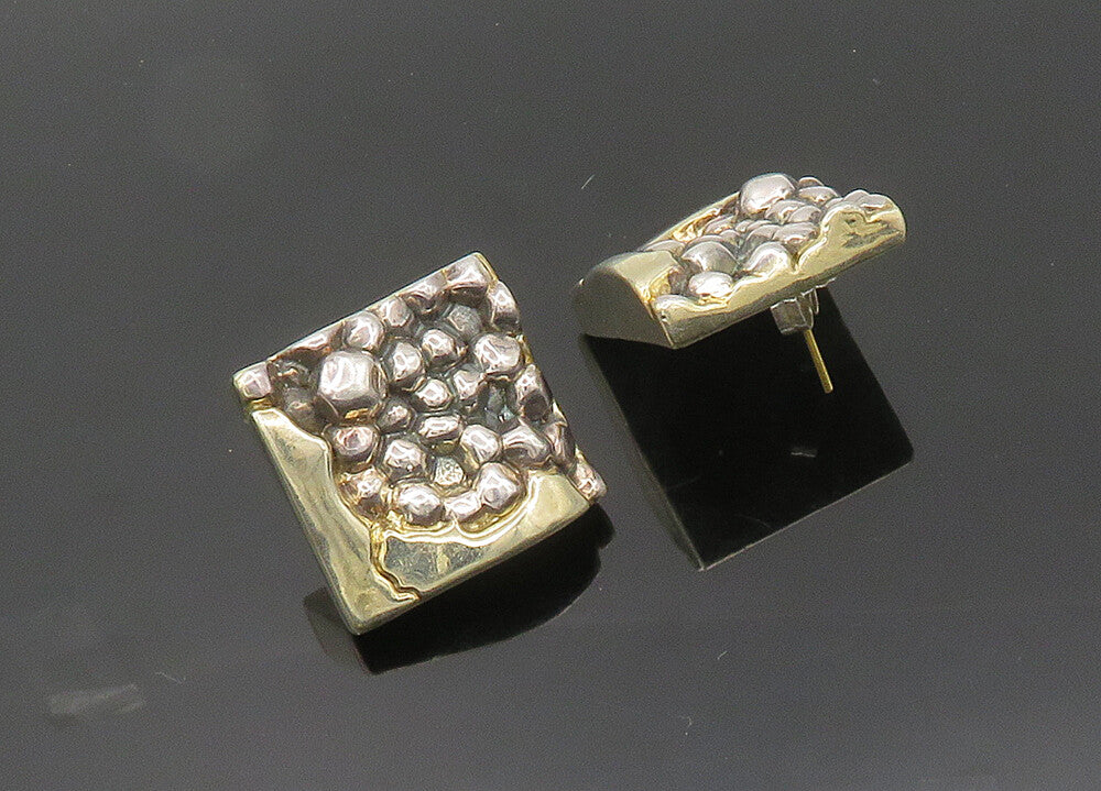 N.S. BARON 925 Silver & 14K GOLD  Vintage Sculpted Drop Earrings  EG10064
