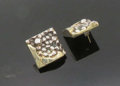 N.S. BARON 925 Silver & 14K GOLD  Vintage Sculpted Drop Earrings  EG10064