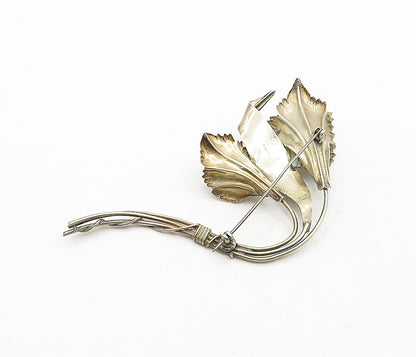925 Sterling Silver  Vintage Sculpted Flower Bunch Motif Brooch Pin  BP1442