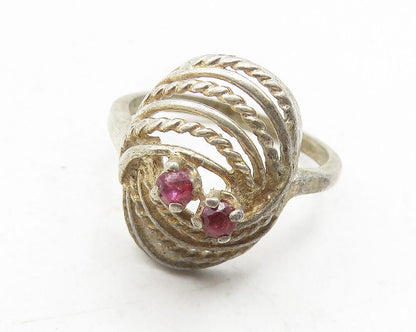 925 Sterling Silver  Vintage Petite Pink Topaz Twist Band Ring Sz 6  RG12037