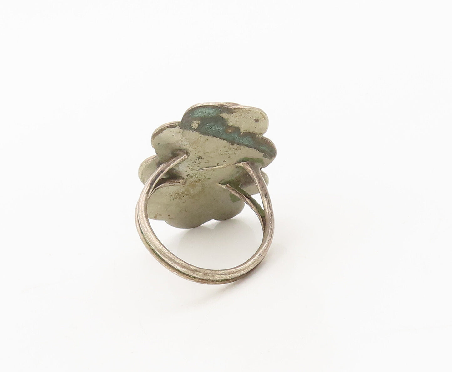 925 Sterling Silver Vintage Ring NAVAJO Jasper Carved Semicircle Sz 10.5 RG27680