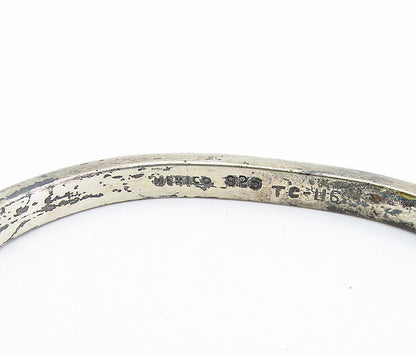 MEXICO 925 Silver Vintage Multi Gemstone Striped Oval Bangle Bracelet BT2981
