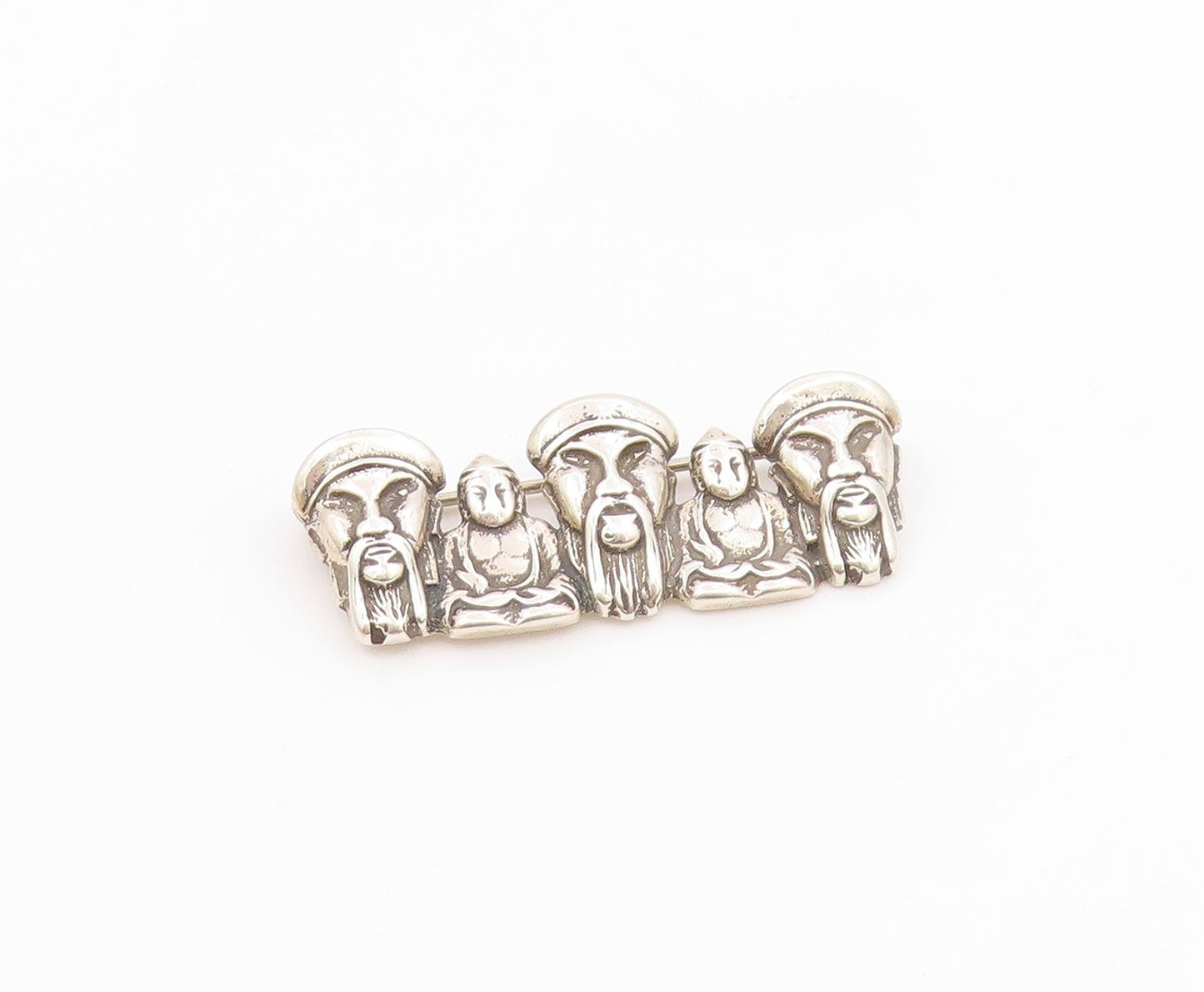 STAMAS 925 Sterling Silver  Vintage Shiny Sitting Buddha Brooch Pin  BP8165