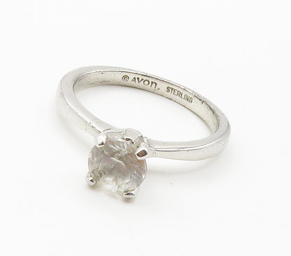 AVON 925 Sterling Silver  Vintage Prong Set Topaz Solitaire Ring Sz 8  RG15371