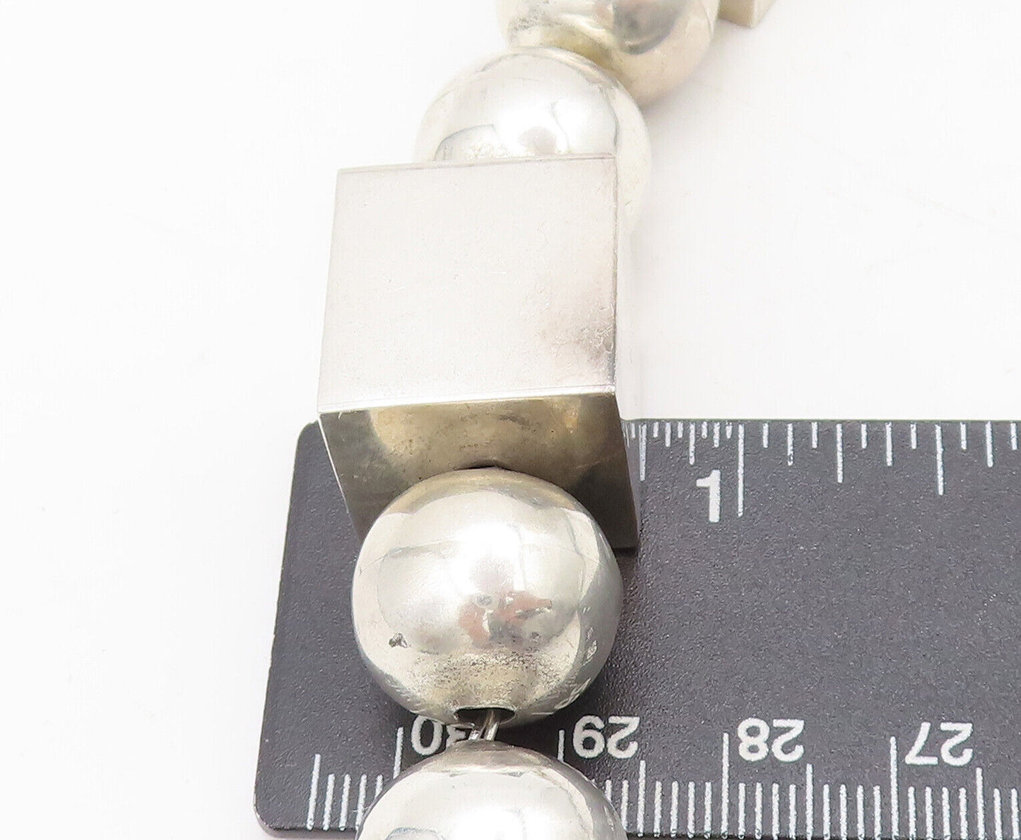 925 Sterling Silver Vintage Necklace MEXICO Brutalist Cuboid Sphere Heavy NE4225