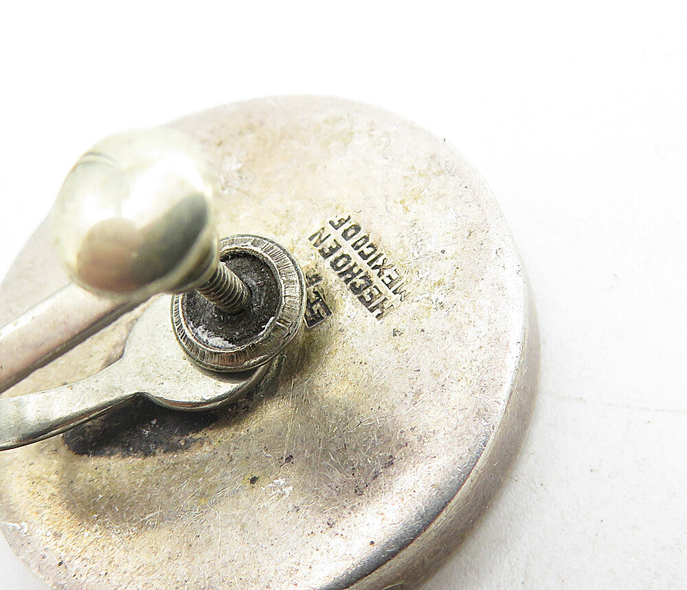 MEXICO 925 Sterling Silver  Vintage Round Non Pierce Screw Earrings  EG4474