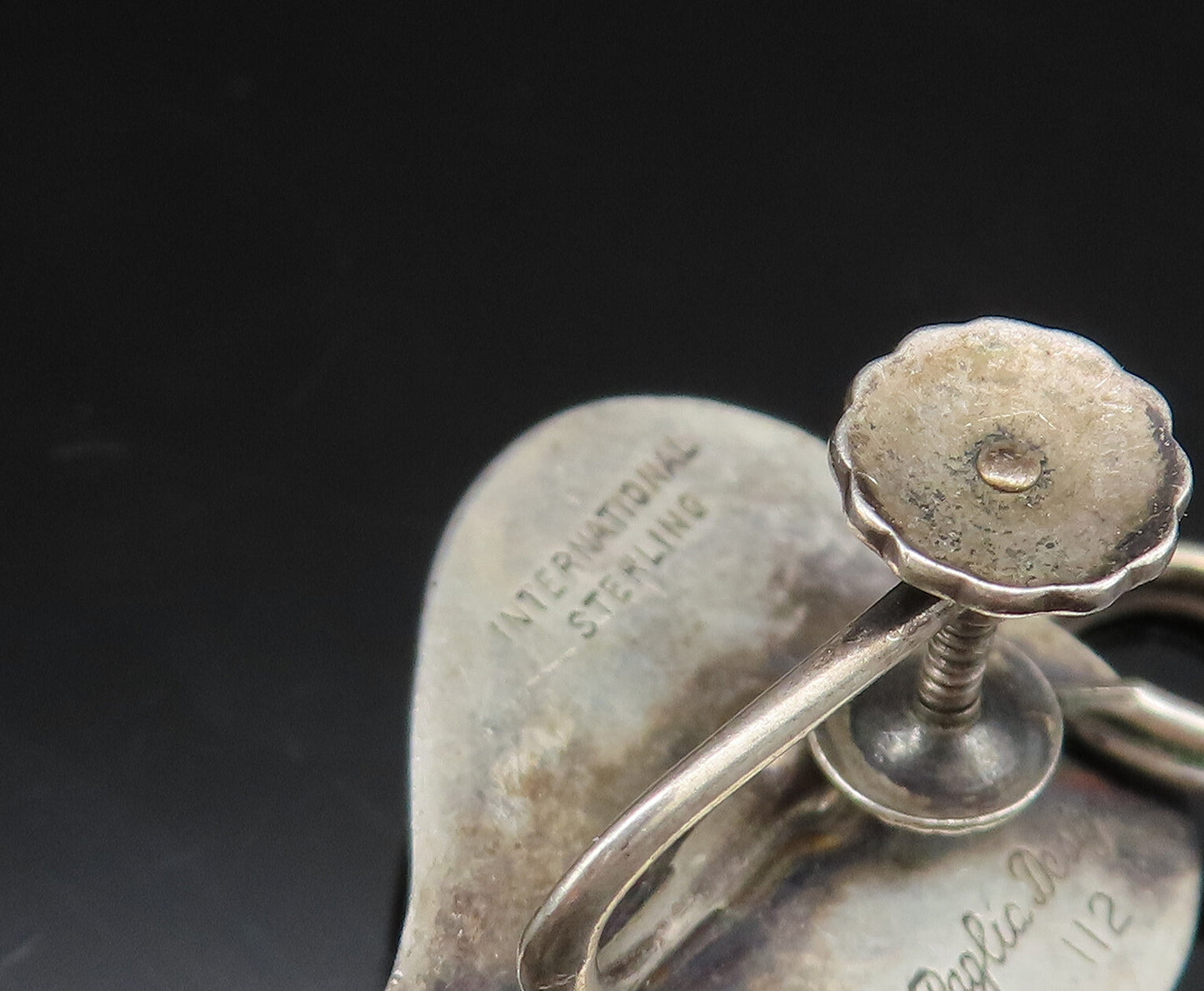 925 Silver  Vintage Antique Cherries Heart Leaf Screw Back Earrings  EG11707
