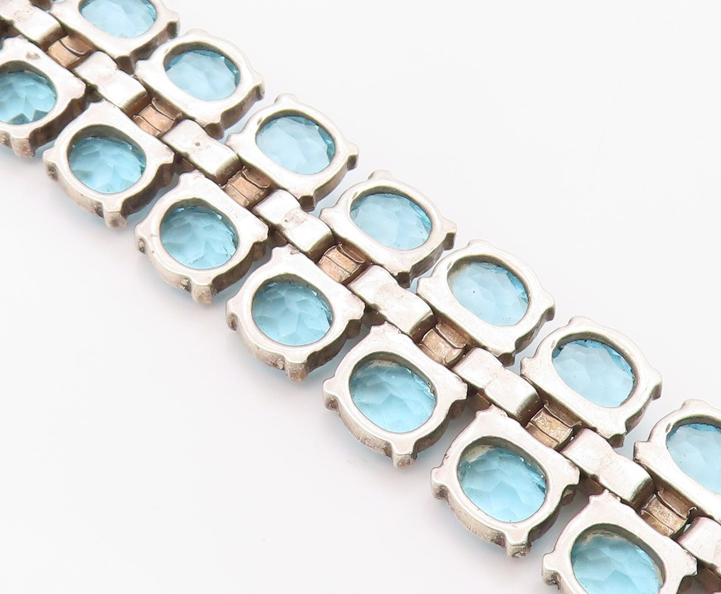925 Sterling Silver Vintage Bracelet TRIFARI Blue Topaz & Sapphire Link  BT12112