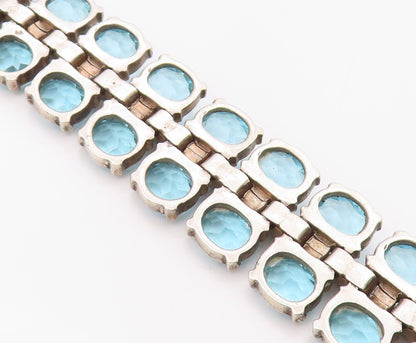 925 Sterling Silver Vintage Bracelet TRIFARI Blue Topaz & Sapphire Link  BT12112