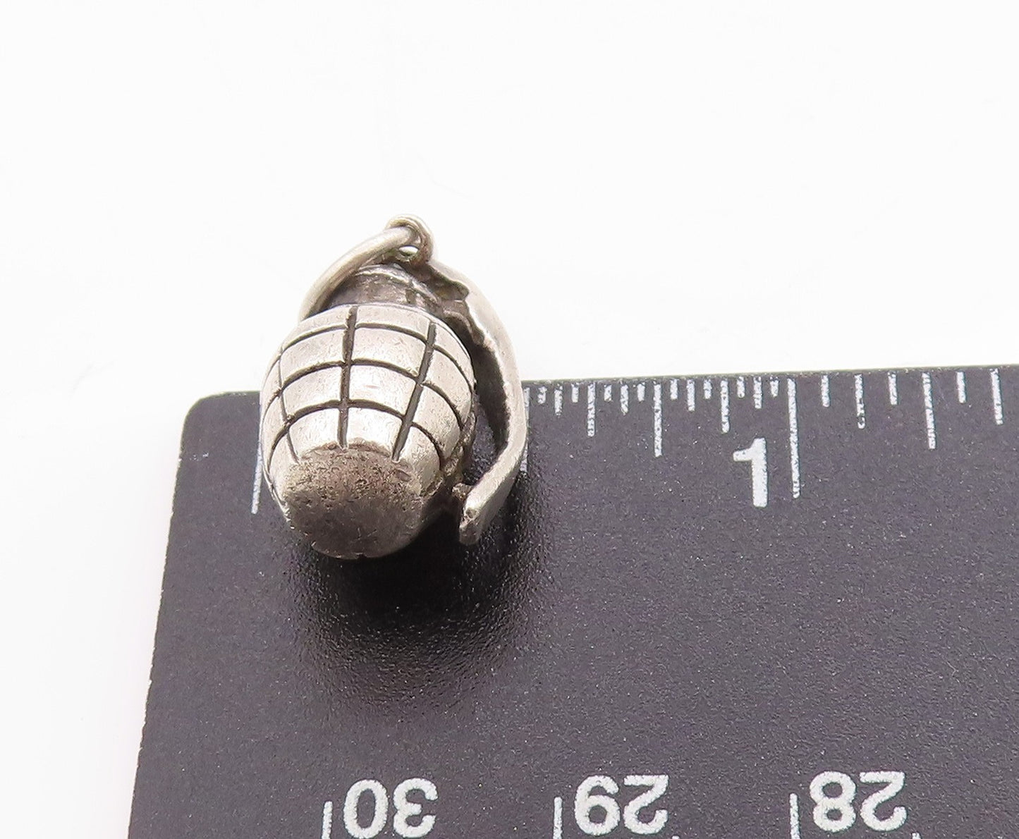 925 Sterling Silver Vintage Pendant Antique 3D Carved Pin Bomb Charm  PT24671