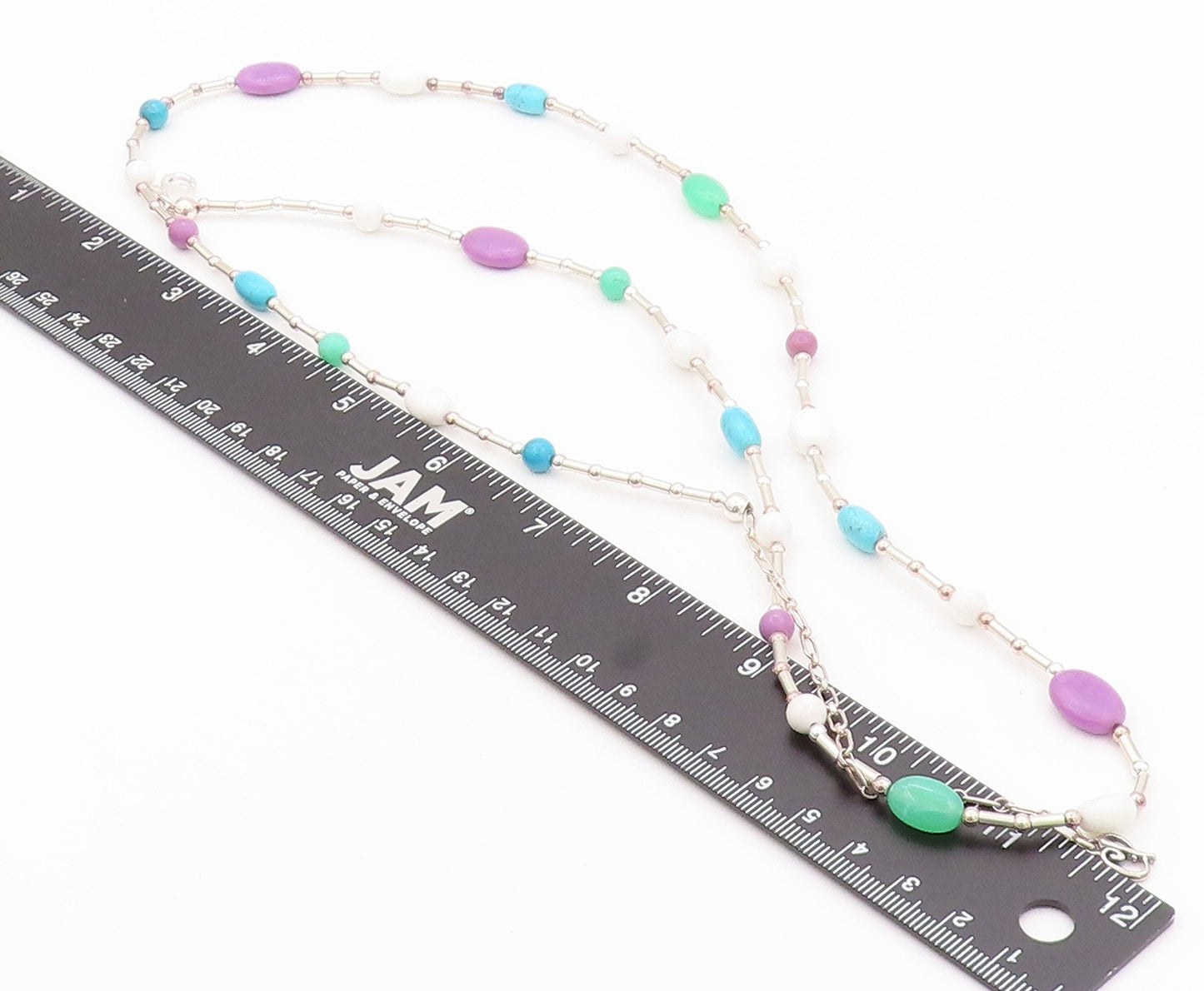 925 Sterling Silver Vintage Necklace Cabochon Turquoise Jade & Gemstone  NE4511